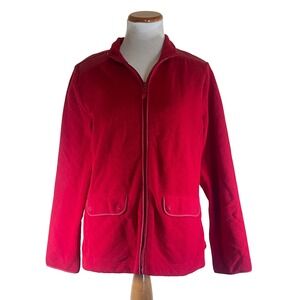 Talbots Quilted Fleece Jacket Red Full‎ Zip Pockets Soft Cozy Womens Size M
